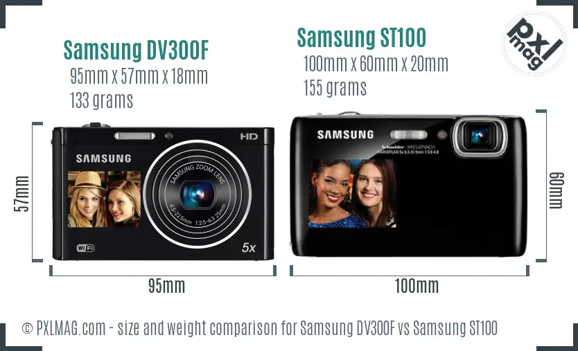 Samsung DV300F vs Samsung ST100 size comparison