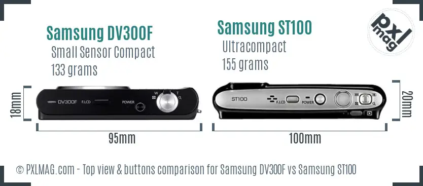 Samsung DV300F vs Samsung ST100 top view buttons comparison