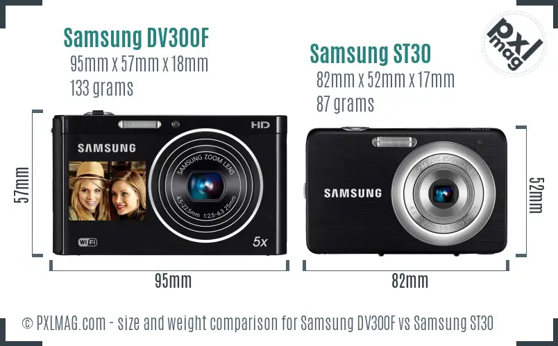 Samsung DV300F vs Samsung ST30 size comparison