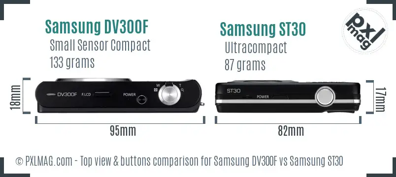 Samsung DV300F vs Samsung ST30 top view buttons comparison