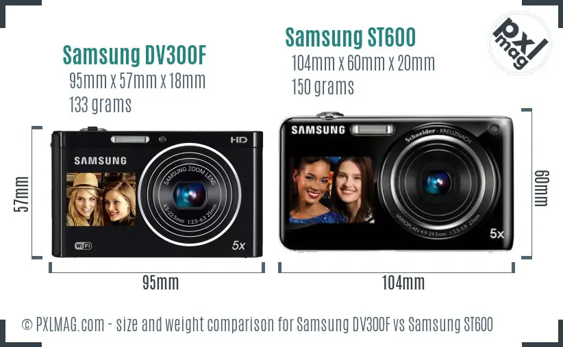 Samsung DV300F vs Samsung ST600 size comparison