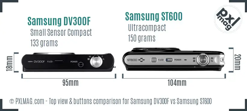 Samsung DV300F vs Samsung ST600 top view buttons comparison