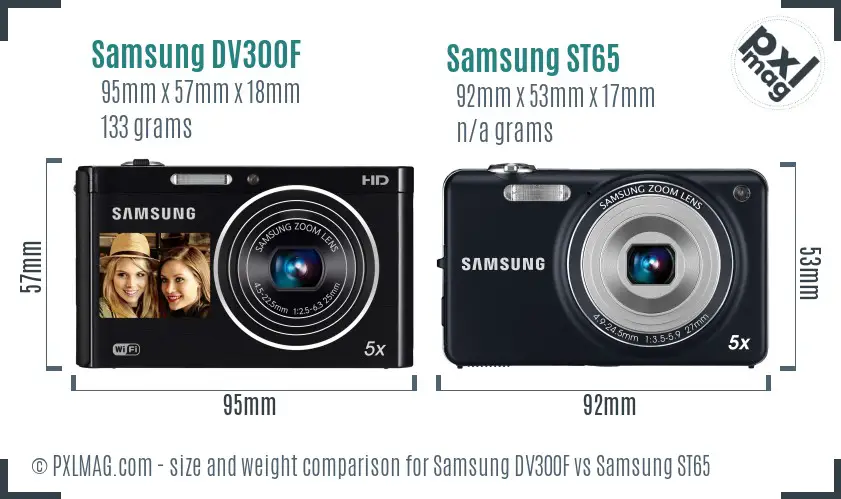 Samsung DV300F vs Samsung ST65 size comparison