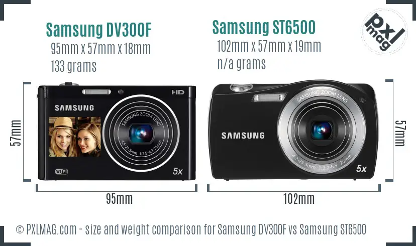 Samsung DV300F vs Samsung ST6500 size comparison