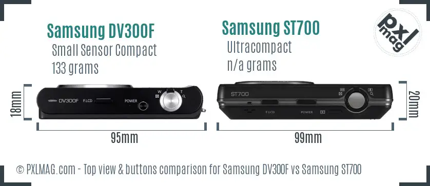 Samsung DV300F vs Samsung ST700 top view buttons comparison