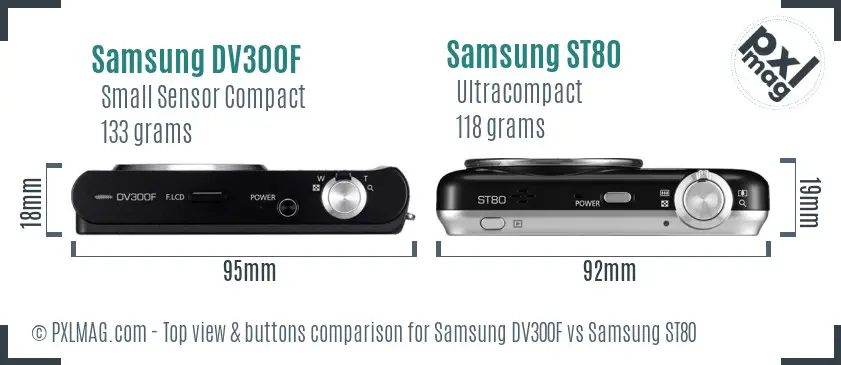 Samsung DV300F vs Samsung ST80 top view buttons comparison Samsung DV300F vs Samsung ST80 top view buttons comparison