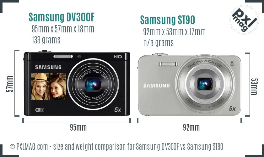 Samsung DV300F vs Samsung ST90 size comparison