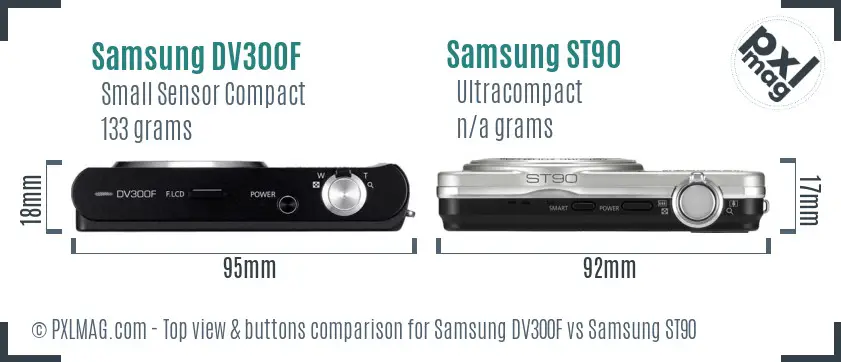 Samsung DV300F vs Samsung ST90 top view buttons comparison
