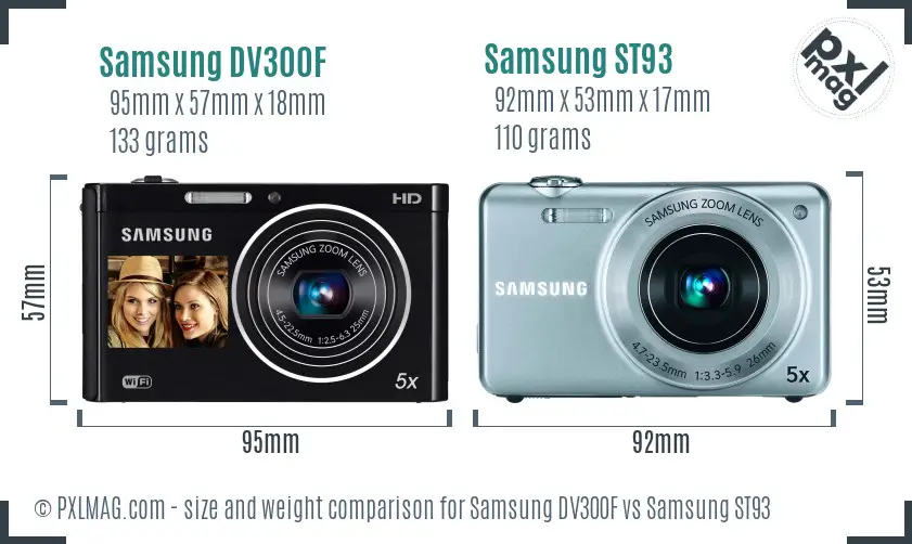 Samsung DV300F vs Samsung ST93 size comparison