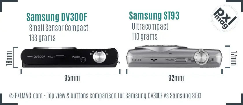 Samsung DV300F vs Samsung ST93 top view buttons comparison