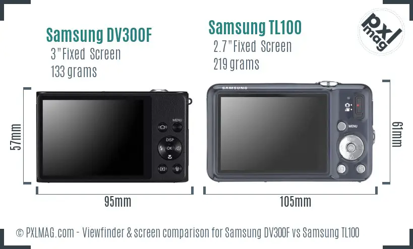 Samsung DV300F vs Samsung TL100 Screen and Viewfinder comparison