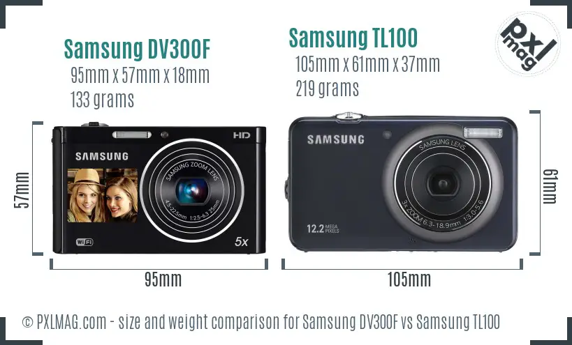 Samsung DV300F vs Samsung TL100 size comparison