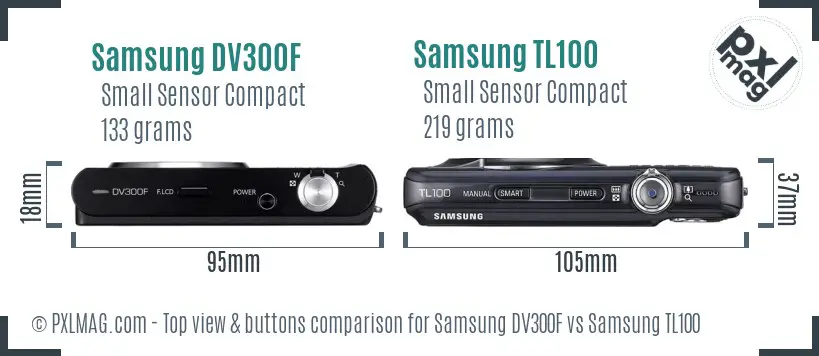 Samsung DV300F vs Samsung TL100 top view buttons comparison