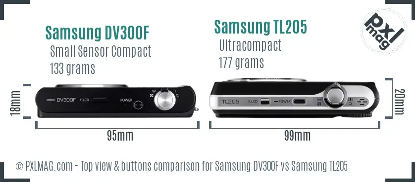 Samsung DV300F vs Samsung TL205 top view buttons comparison Samsung DV300F vs Samsung TL205 top view buttons comparison