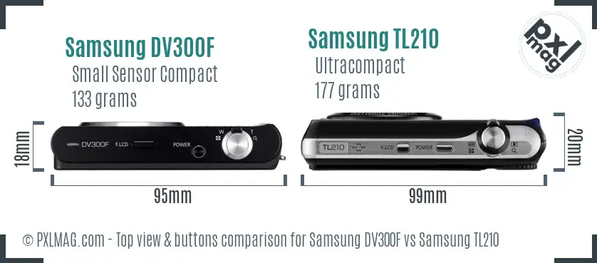 Samsung DV300F vs Samsung TL210 top view buttons comparison Samsung DV300F vs Samsung TL210 top view buttons comparison