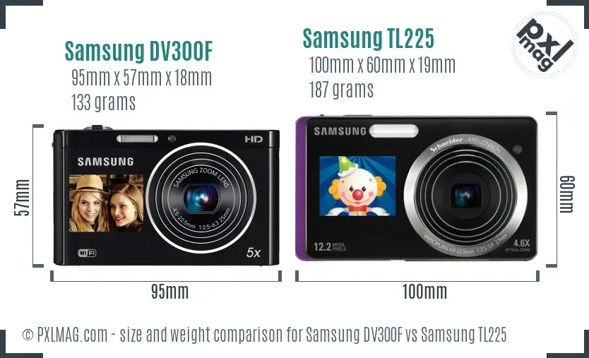 Samsung DV300F vs Samsung TL225 size comparison