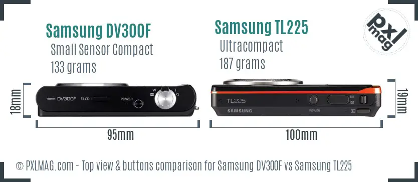 Samsung DV300F vs Samsung TL225 top view buttons comparison