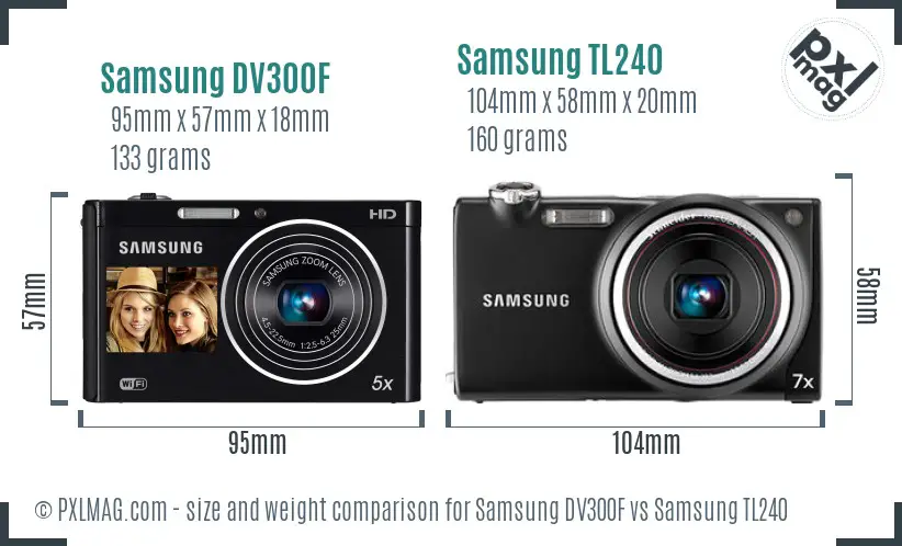 Samsung DV300F vs Samsung TL240 size comparison