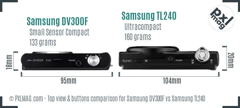 Samsung DV300F vs Samsung TL240 top view buttons comparison