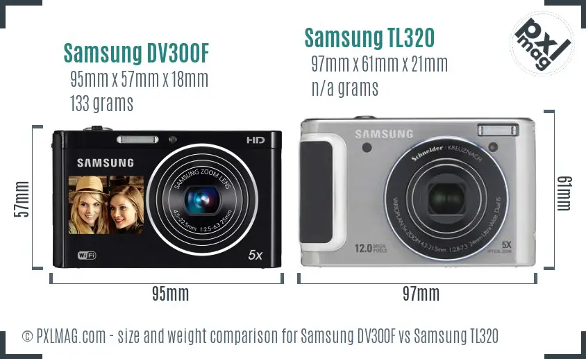 Samsung DV300F vs Samsung TL320 size comparison