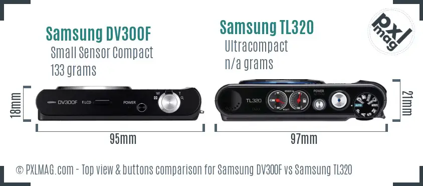 Samsung DV300F vs Samsung TL320 top view buttons comparison