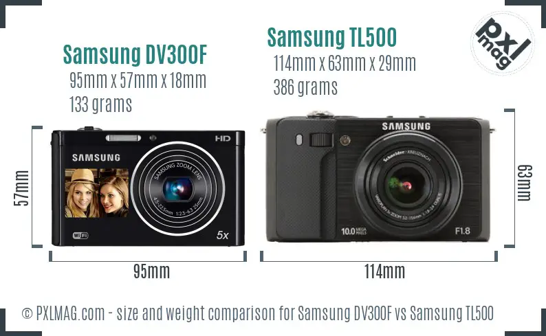 Samsung DV300F vs Samsung TL500 size comparison