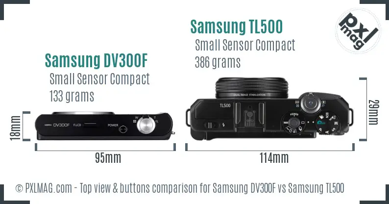 Samsung DV300F vs Samsung TL500 top view buttons comparison