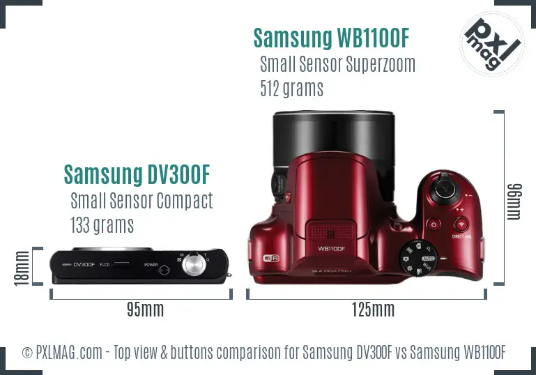 Samsung DV300F vs Samsung WB1100F top view buttons comparison