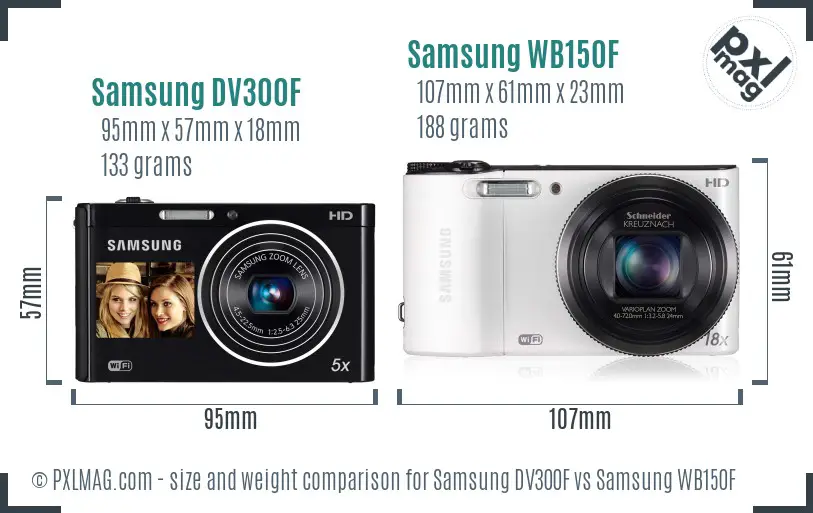 Samsung DV300F vs Samsung WB150F size comparison