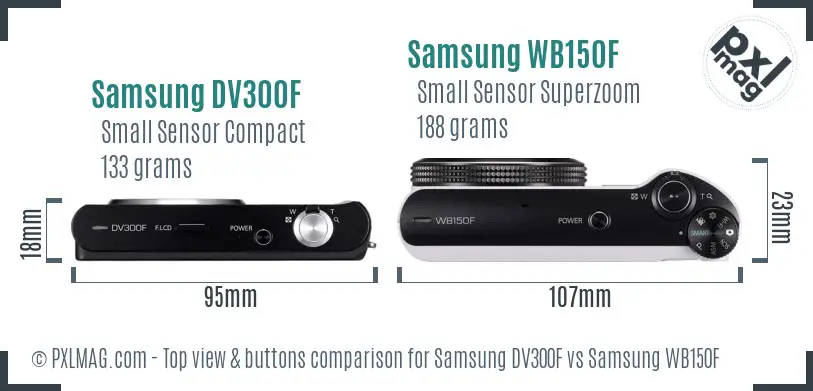 Samsung DV300F vs Samsung WB150F top view buttons comparison