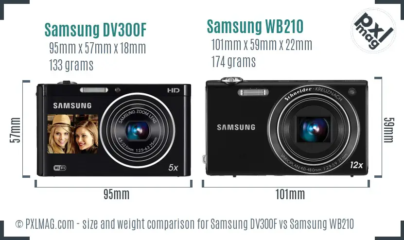 Samsung DV300F vs Samsung WB210 size comparison