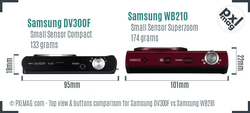 Samsung DV300F vs Samsung WB210 top view buttons comparison