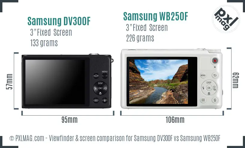 Samsung DV300F vs Samsung WB250F Screen and Viewfinder comparison