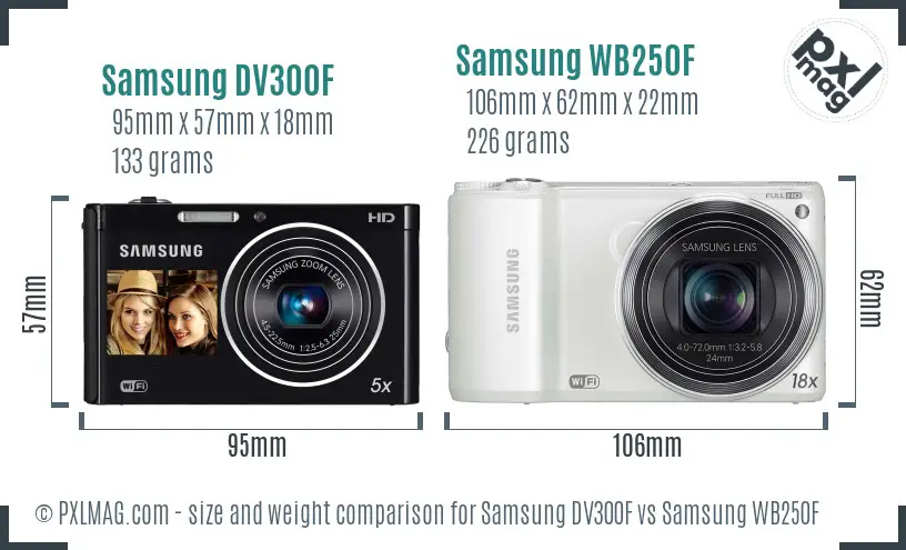 Samsung DV300F vs Samsung WB250F size comparison