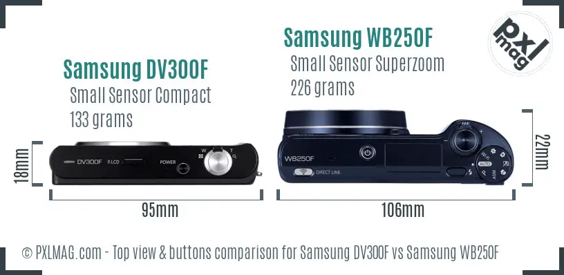 Samsung DV300F vs Samsung WB250F top view buttons comparison