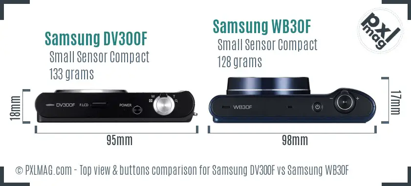 Samsung DV300F vs Samsung WB30F top view buttons comparison