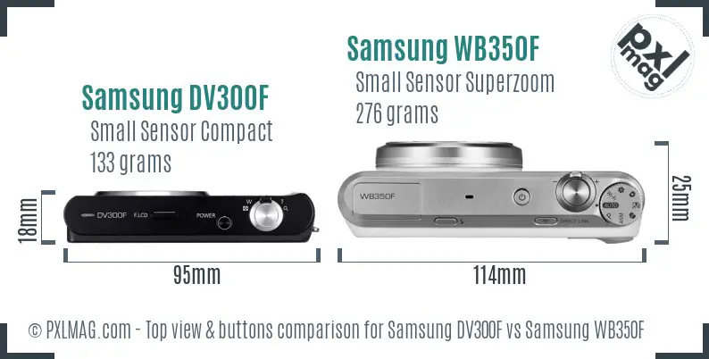 Samsung DV300F vs Samsung WB350F top view buttons comparison Samsung DV300F vs Samsung WB350F top view buttons comparison