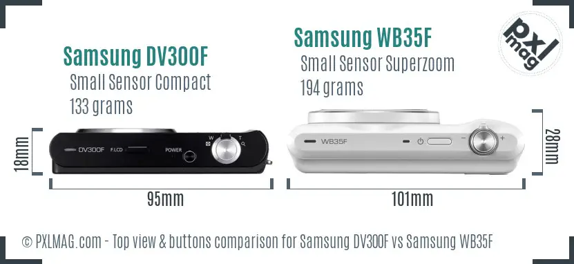 Samsung DV300F vs Samsung WB35F top view buttons comparison