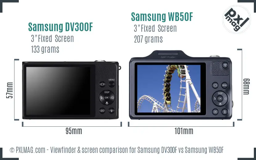 Samsung DV300F vs Samsung WB50F Screen and Viewfinder comparison