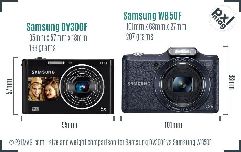 Samsung DV300F vs Samsung WB50F size comparison