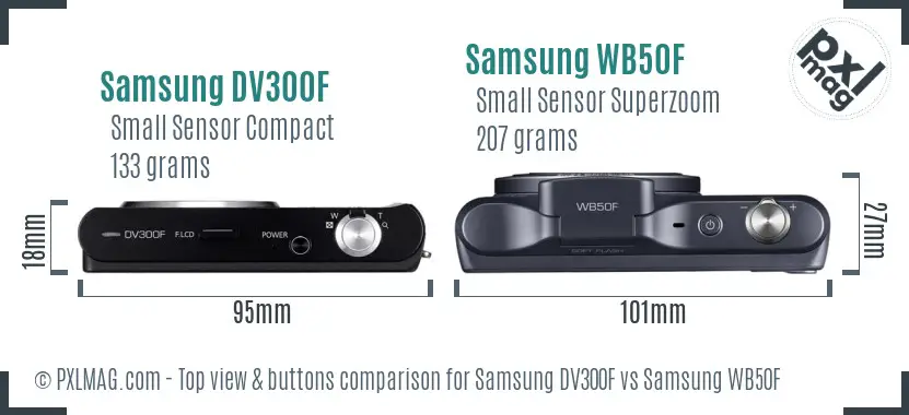 Samsung DV300F vs Samsung WB50F top view buttons comparison