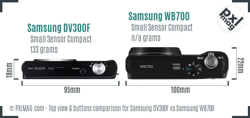 Samsung DV300F vs Samsung WB700 top view buttons comparison