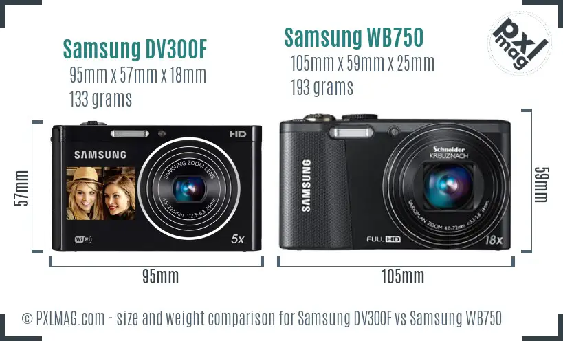 Samsung DV300F vs Samsung WB750 size comparison