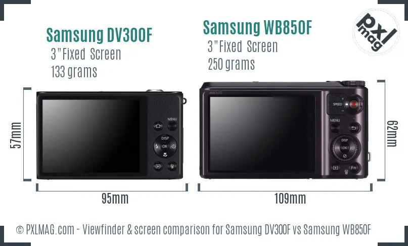 Samsung DV300F vs Samsung WB850F Screen and Viewfinder comparison