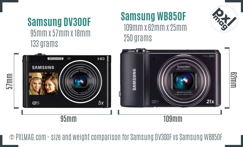 Samsung DV300F vs Samsung WB850F size comparison