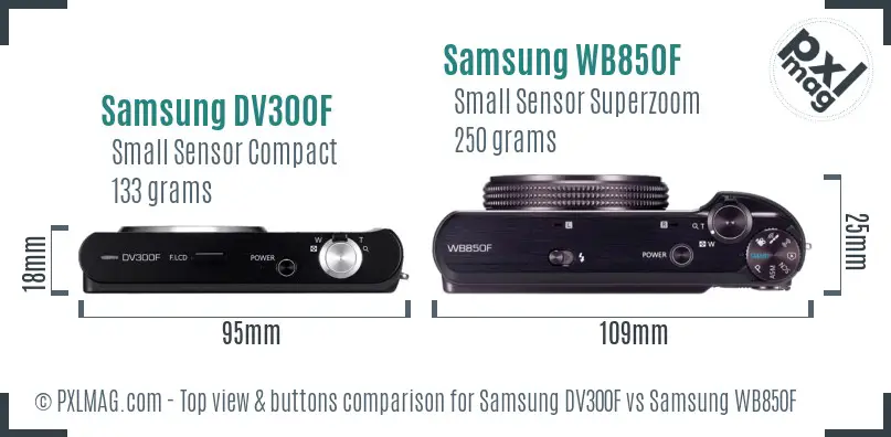 Samsung DV300F vs Samsung WB850F top view buttons comparison
