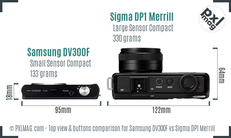 Samsung DV300F vs Sigma DP1 Merrill top view buttons comparison