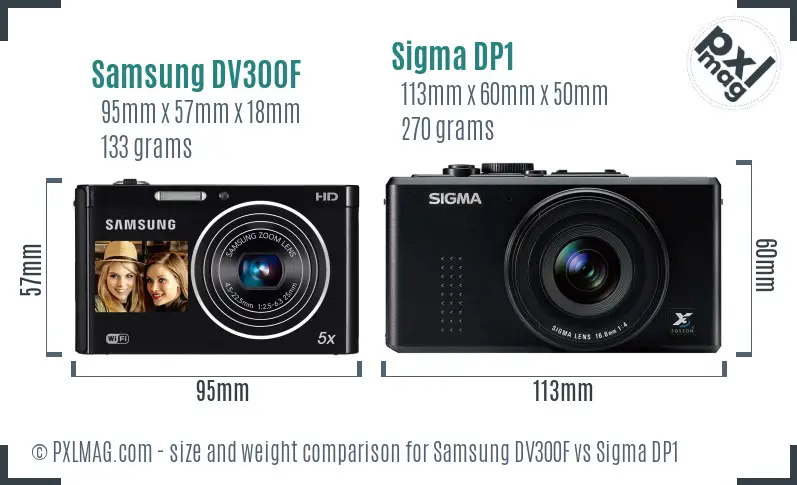 Samsung DV300F vs Sigma DP1 size comparison