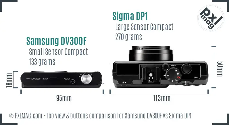 Samsung DV300F vs Sigma DP1 top view buttons comparison