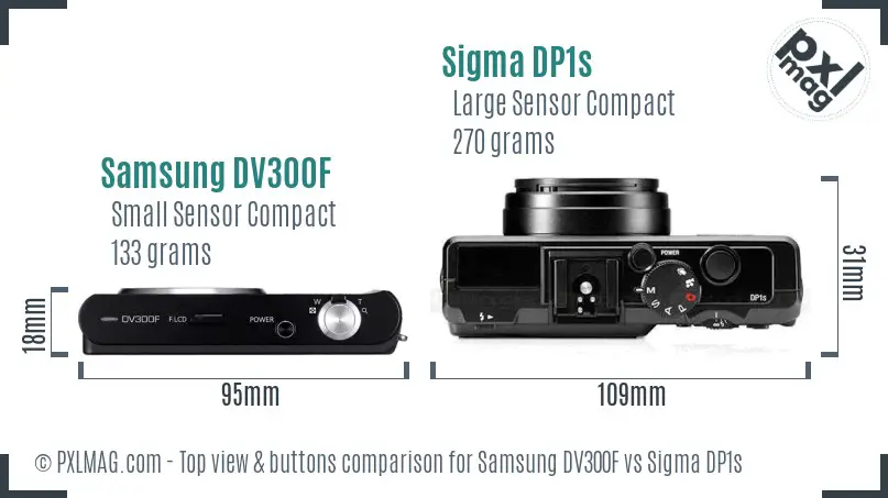 Samsung DV300F vs Sigma DP1s top view buttons comparison